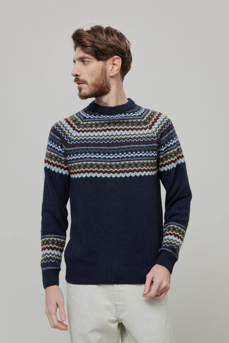 Maglione Uomo Lana Riciclata Stile Norvegese Fantasia Jacquard Armando  - Rifò Lab Moda circolare made in Italy