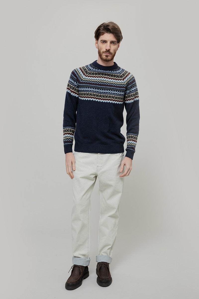 Maglione Uomo Lana Riciclata Stile Norvegese Fantasia Jacquard Armando  - Rifò Lab Moda circolare made in Italy
