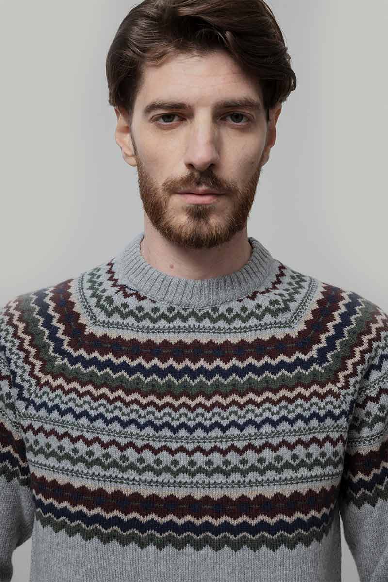 Maglione Uomo Lana Riciclata Stile Norvegese Fantasia Jacquard Armando  - Rifò Lab Moda circolare made in Italy
