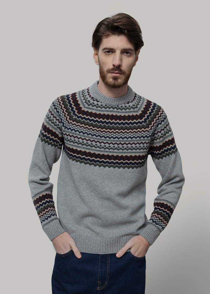 Maglione Uomo Lana Riciclata Stile Norvegese Fantasia Jacquard Armando  - Rifò Lab Moda circolare made in Italy