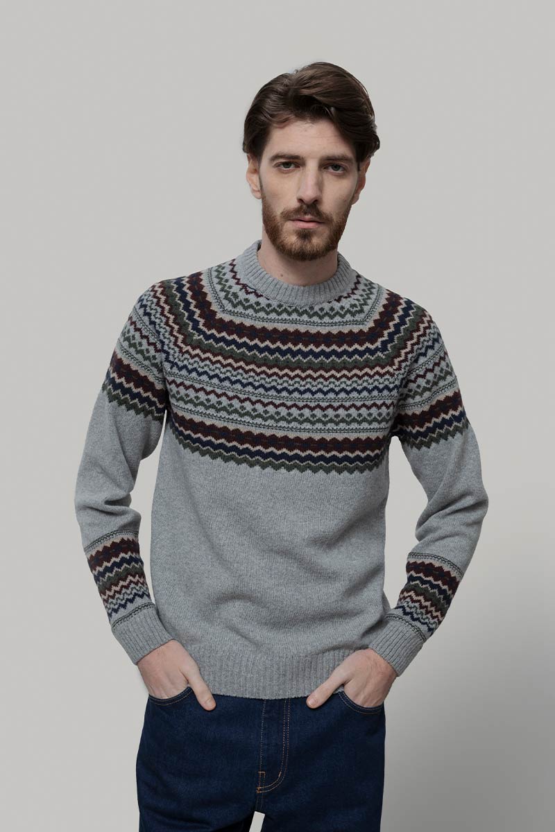 Maglione Uomo Lana Riciclata Stile Norvegese Fantasia Jacquard Armando  - Rifò Lab Moda circolare made in Italy