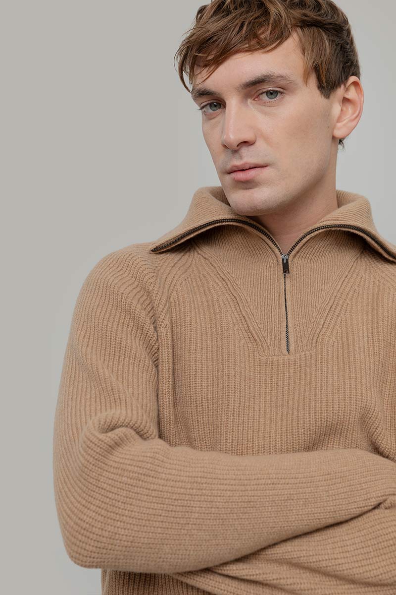 Maglione con Zip Uomo Lana Rigenerata Stefano - Rifò Lab Moda circolare made in Italy