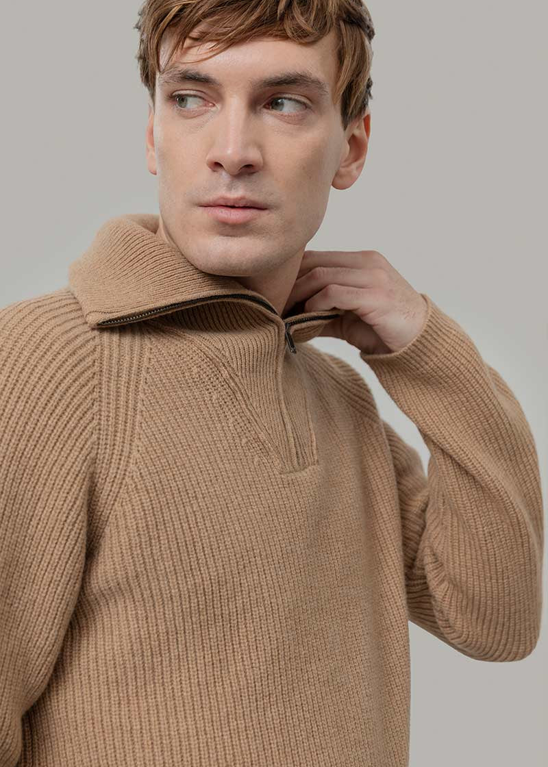 Maglione con Zip Uomo Lana Rigenerata Stefano - Rifò Lab Moda circolare made in Italy