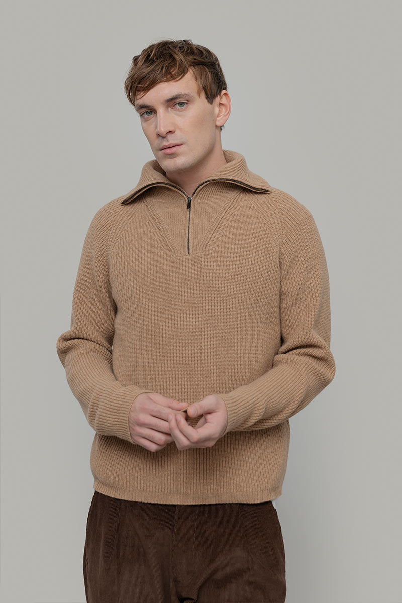Maglione con Zip Uomo Lana Rigenerata Stefano - Rifò Lab Moda circolare made in Italy