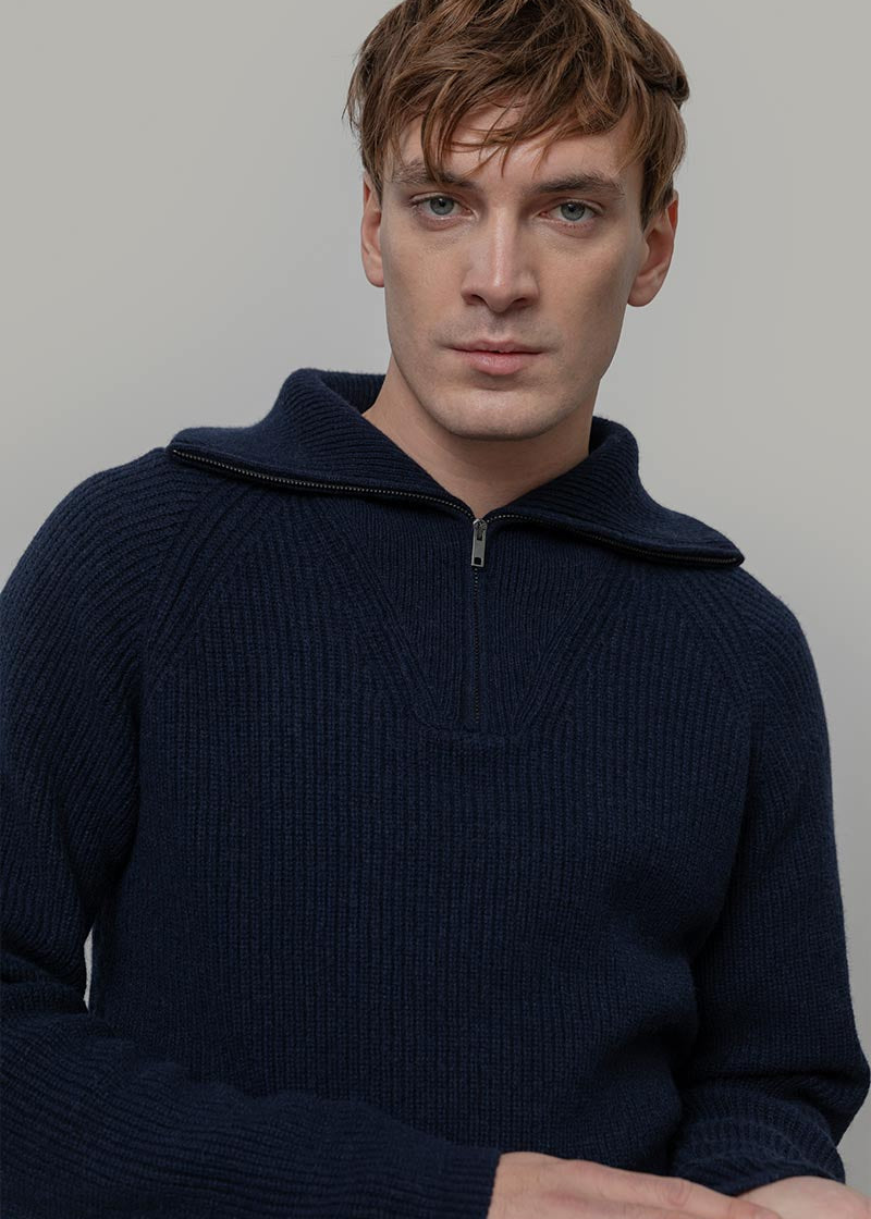 Maglione con Zip Uomo Lana Rigenerata Stefano - Rifò Lab Moda circolare made in Italy
