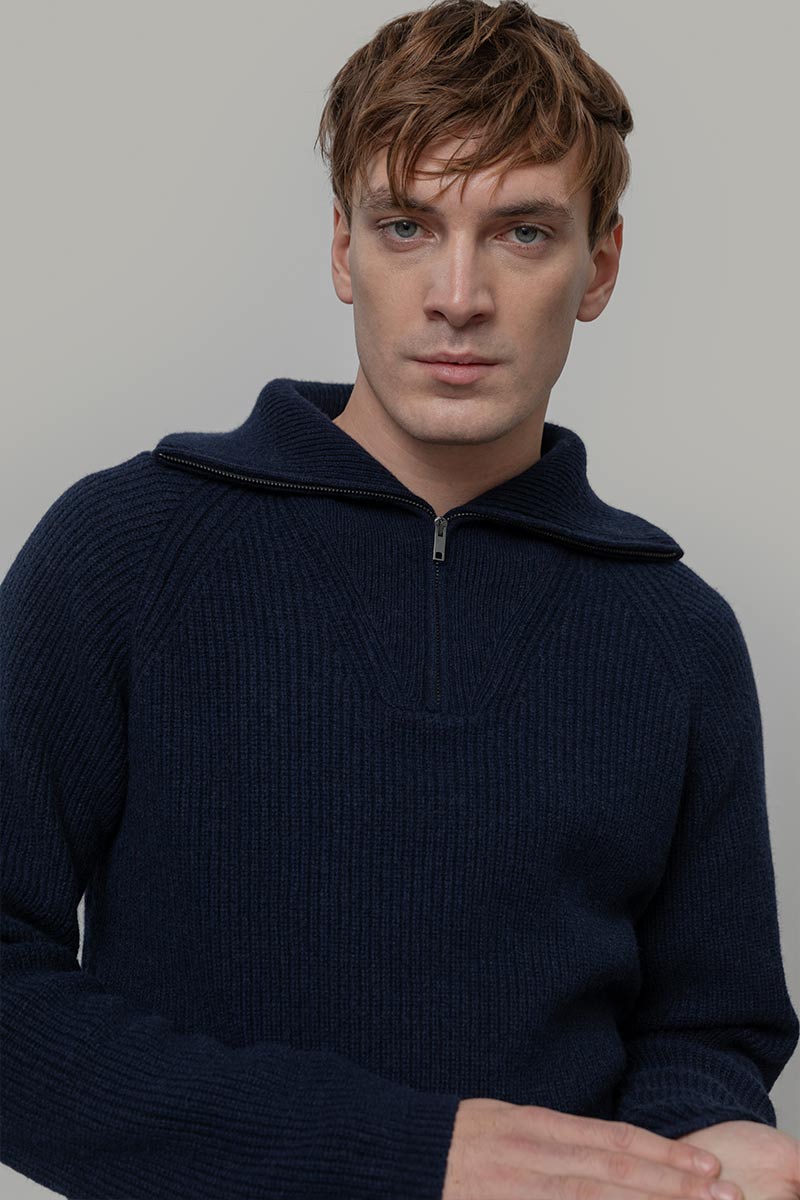 Maglione con Zip Uomo Lana Rigenerata Stefano - Rifò Lab Moda circolare made in Italy