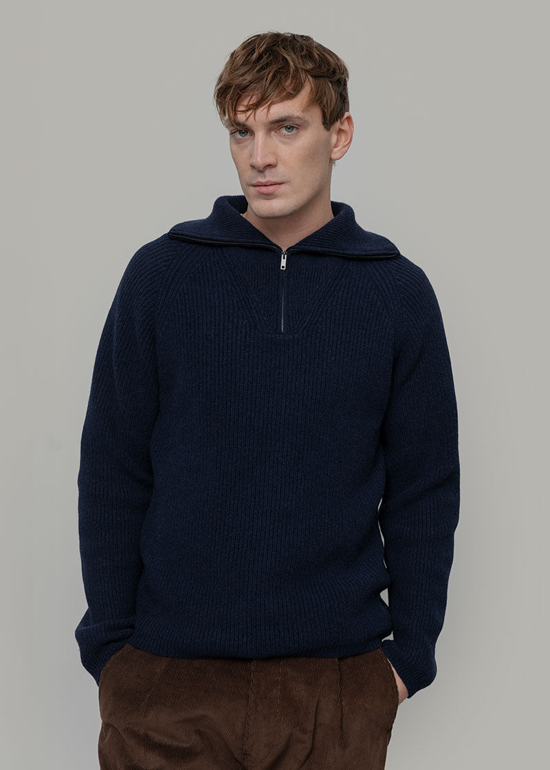 Maglione con Zip Uomo Lana Rigenerata Stefano - Rifò Lab Moda circolare made in Italy