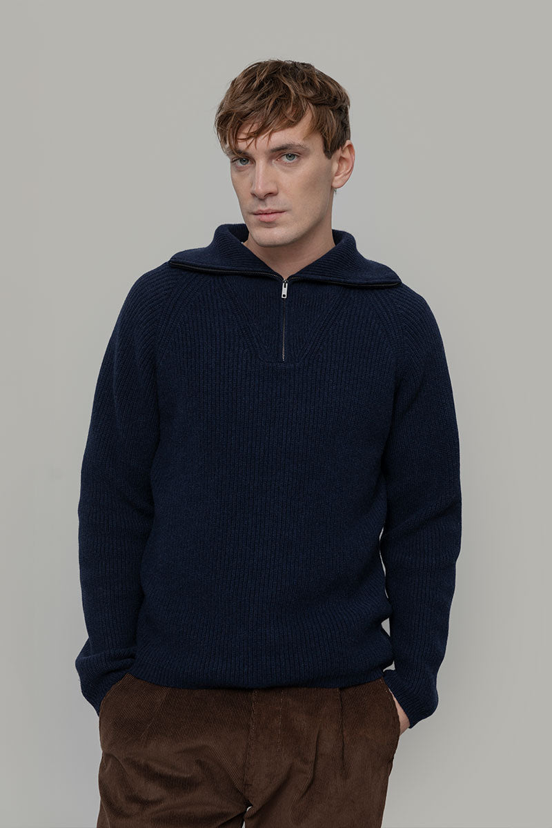 Maglione con Zip Uomo Lana Rigenerata Stefano - Rifò Lab Moda circolare made in Italy
