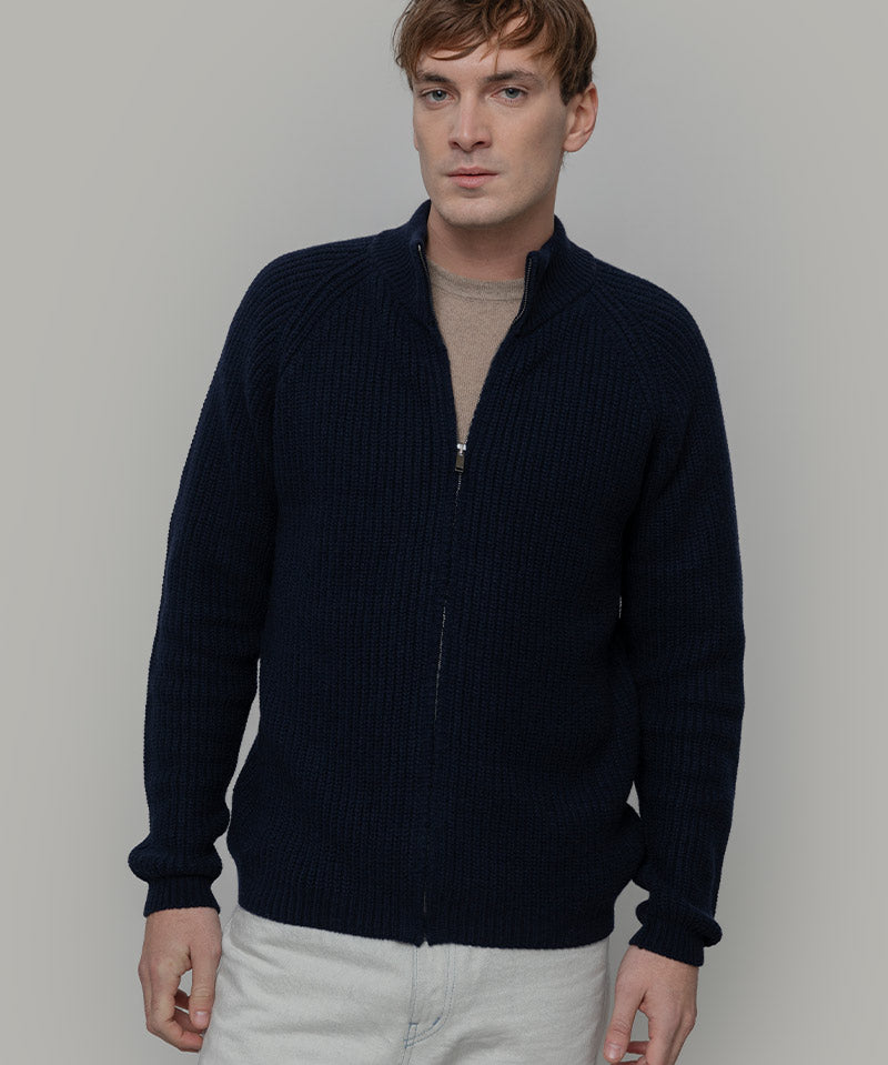 Cardigan con Zip Uomo Lana Rigenerata Vito - Rifò Lab Moda circolare made in Italy