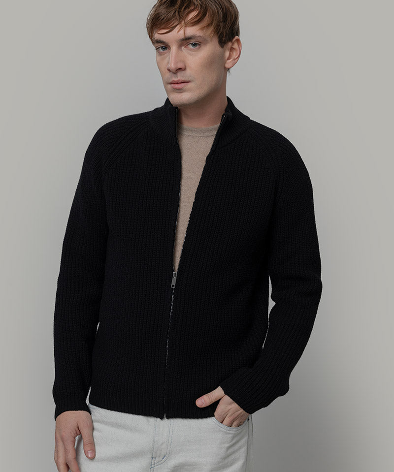 Cardigan con Zip Uomo Lana Rigenerata Vito - Rifò Lab Moda circolare made in Italy