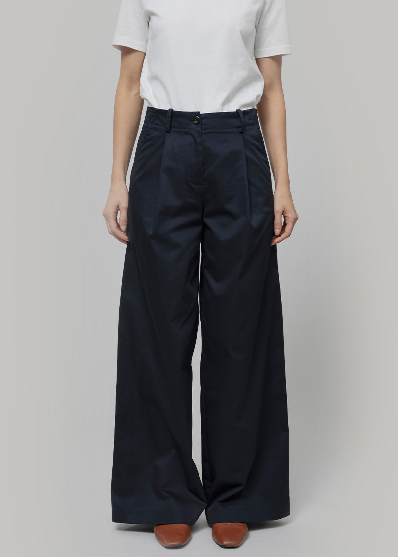 Pantaloni Palazzo Donna Cotone Blu Scuro Felicita - Rifò Lab Moda circolare made in Italy

