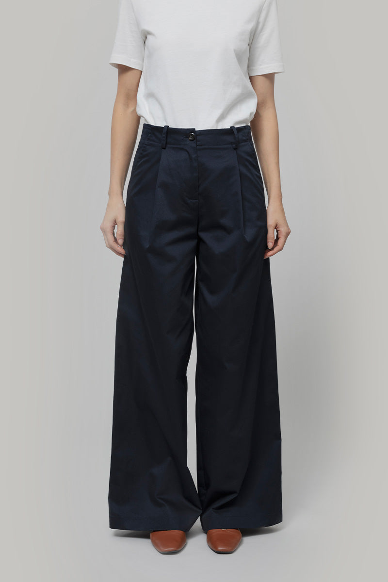 Pantaloni Palazzo Donna Cotone Blu Scuro Felicita - Rifò Lab Moda circolare made in Italy

