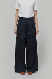 Pantaloni Palazzo Donna Cotone Blu Scuro Felicita - Rifò Lab Moda circolare made in Italy

