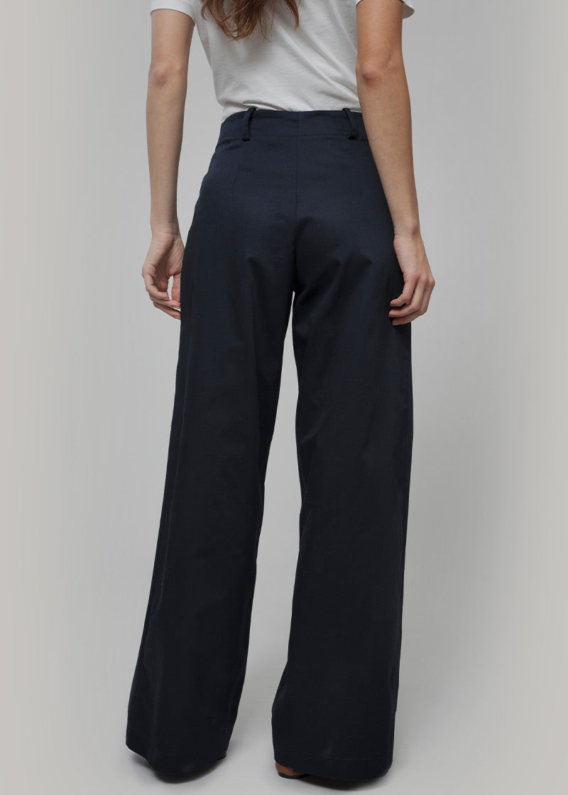 Pantaloni Palazzo Donna Cotone Blu Scuro Felicita - Rifò Lab Moda circolare made in Italy
