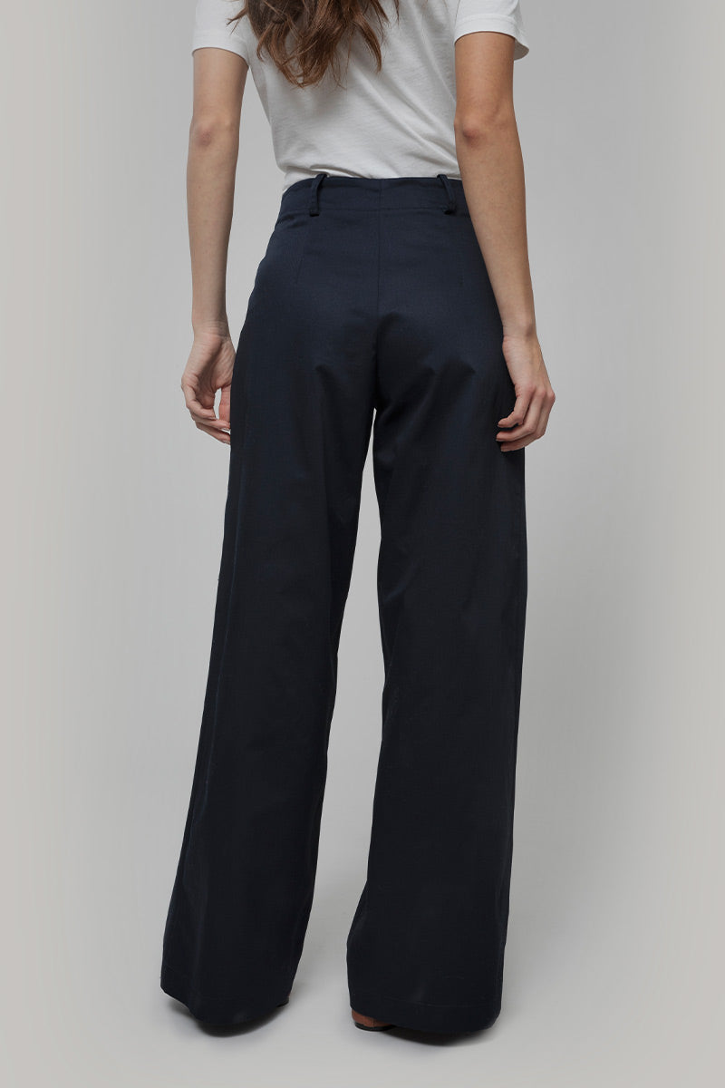 Pantaloni Palazzo Donna Cotone Blu Scuro Felicita - Rifò Lab Moda circolare made in Italy
