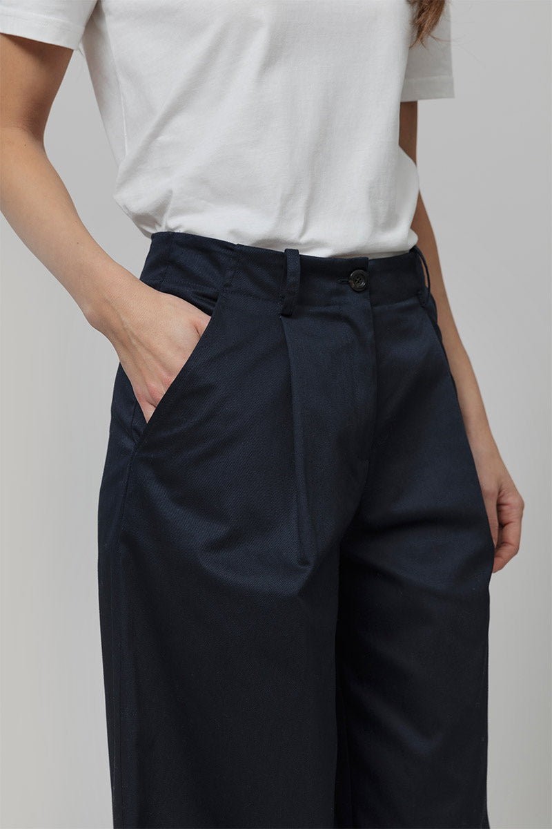 Pantaloni Palazzo Donna Cotone Blu Scuro Felicita - Rifò Lab Moda circolare made in Italy
