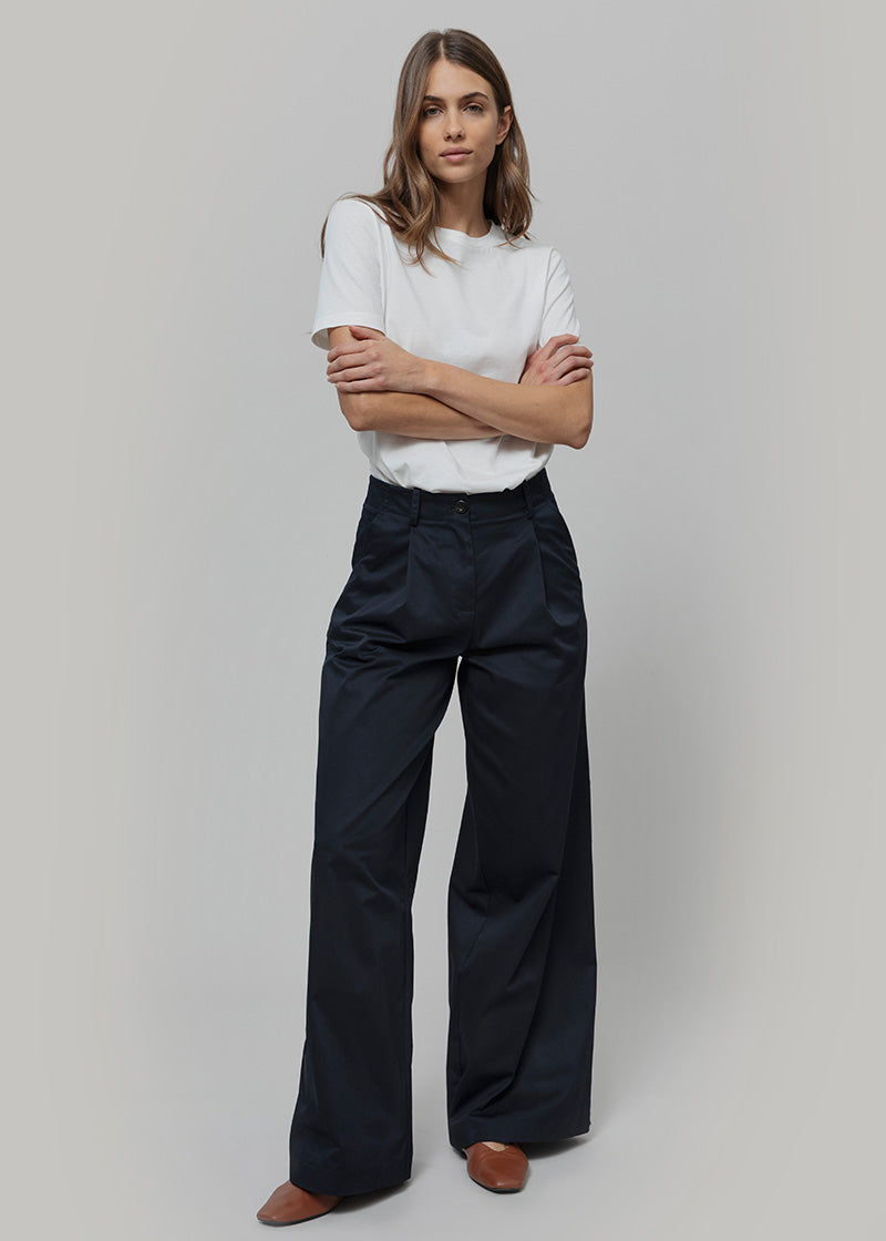 Pantaloni Palazzo Donna Cotone Blu Scuro Felicita - Rifò Lab Moda circolare made in Italy
