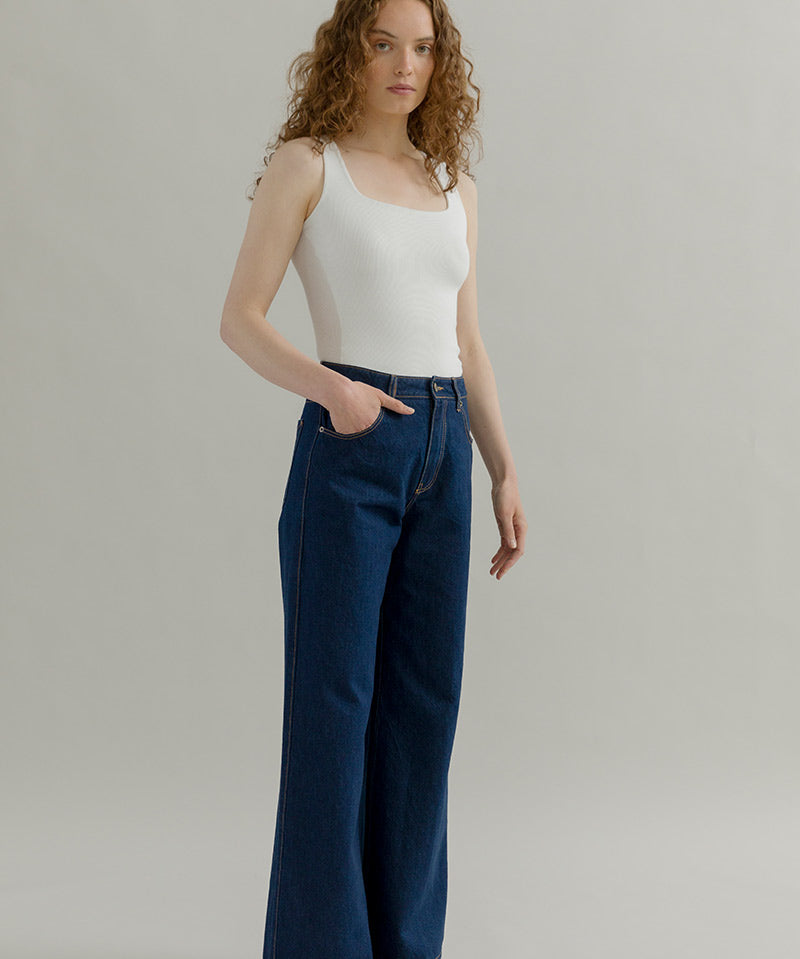 Pantaloni Jeans Wide Leg Donna Cotone Rigenerato Romina Blu – Rifò