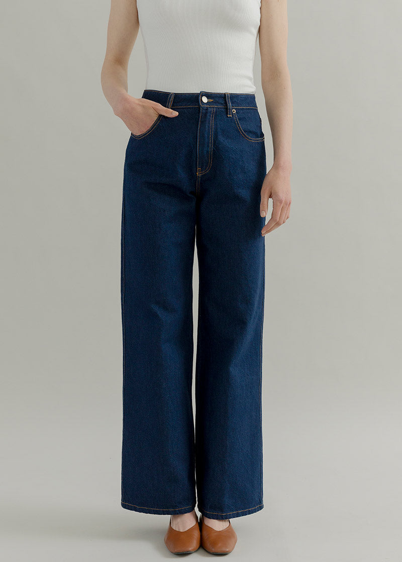 Pantaloni Jeans Wide Leg Donna Cotone Rigenerato Romina Blu – Rifò