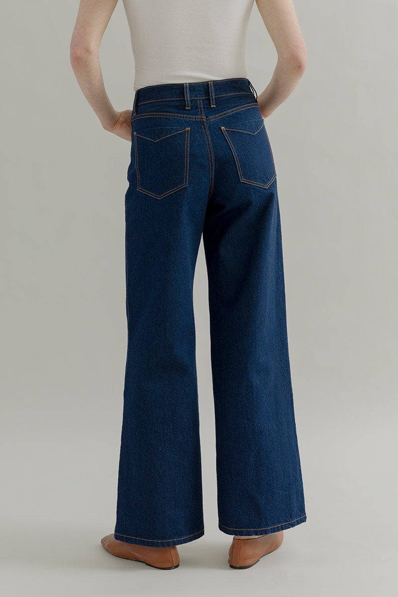 Pantaloni Jeans Wide Leg Donna Cotone Rigenerato Romina Blu – Rifò