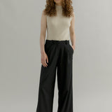 Pantaloni Palazzo Larghi Donna in Lana Neri Emanuela - Rifò Lab Moda circolare made in Italy