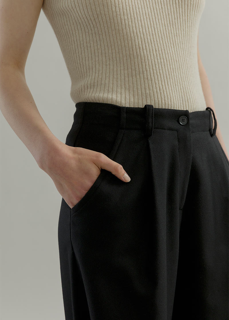 Pantaloni Palazzo Larghi Donna in Lana Neri Emanuela - Rifò Lab Moda circolare made in Italy