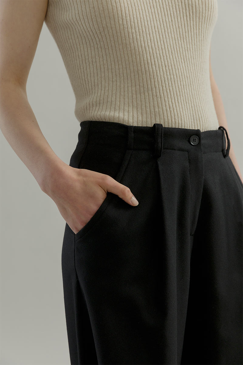 Pantaloni Palazzo Larghi Donna in Lana Neri Emanuela - Rifò Lab Moda circolare made in Italy