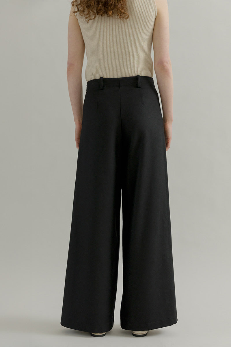 Pantaloni Palazzo Larghi Donna in Lana Neri Emanuela - Rifò Lab Moda circolare made in Italy