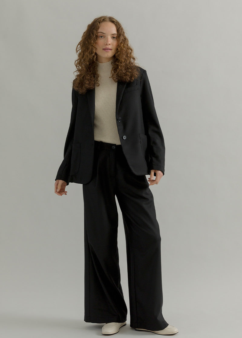 Pantaloni Palazzo Larghi Donna in Lana Neri Emanuela - Rifò Lab Moda circolare made in Italy