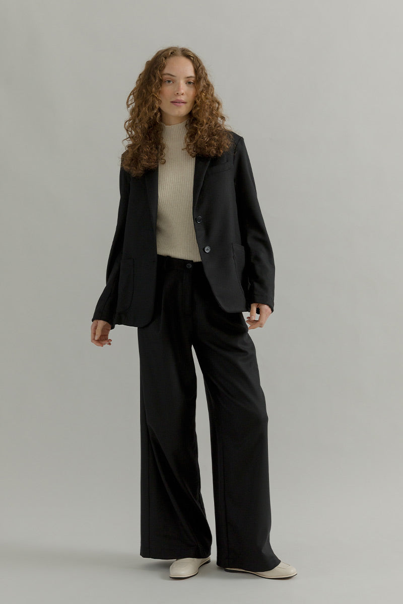 Pantaloni Palazzo Larghi Donna in Lana Neri Emanuela - Rifò Lab Moda circolare made in Italy