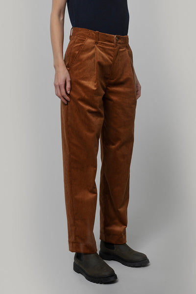 Women Corduroy Chino High Waist Pants Tobacco - Rifò