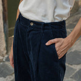 Pantaloni Chino Donna Velluto a Coste Blu Astrid - Rifò Lab Moda circolare made in Italy