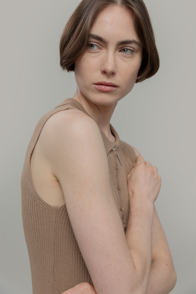 Maglia Polo Donna Senza Maniche Viscosa Rosa Blanca - Rifò Lab Moda circolare made in Italy