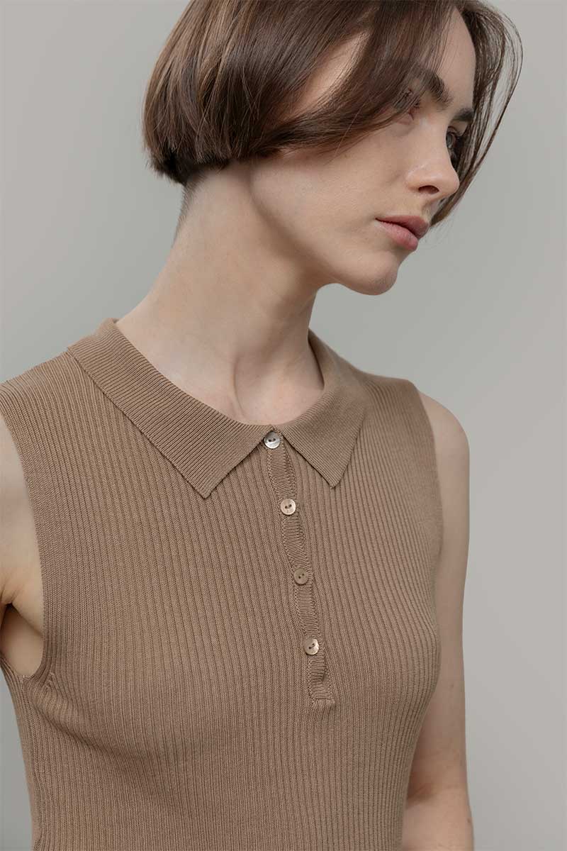 Maglia Polo Donna Senza Maniche Viscosa Rosa Blanca - Rifò Lab Moda circolare made in Italy