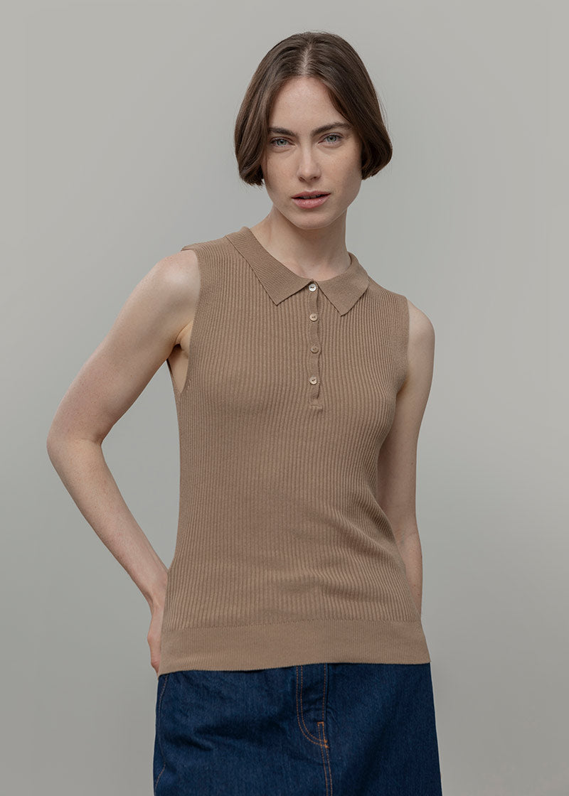 Maglia Polo Donna Senza Maniche Viscosa Rosa Blanca - Rifò Lab Moda circolare made in Italy