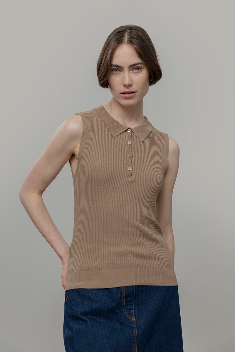 Maglia Polo Donna Senza Maniche Viscosa Rosa Blanca - Rifò Lab Moda circolare made in Italy