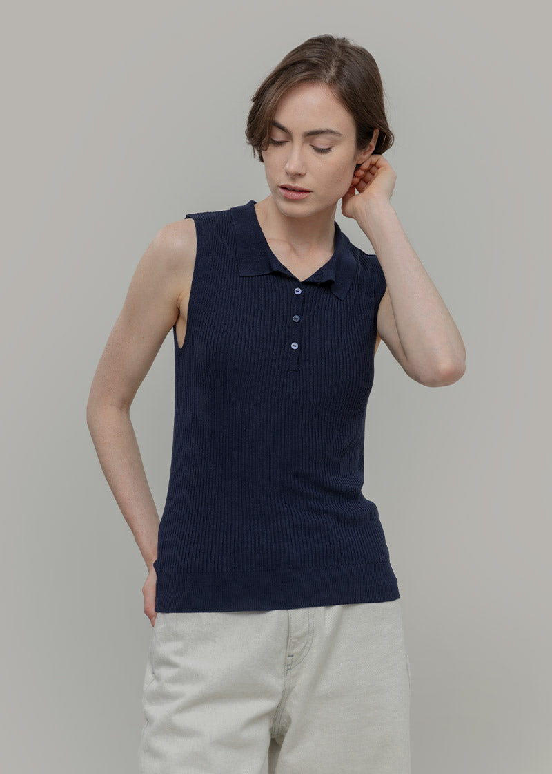 Maglia Polo Donna Senza Maniche Viscosa Rosa Blanca - Rifò Lab Moda circolare made in Italy