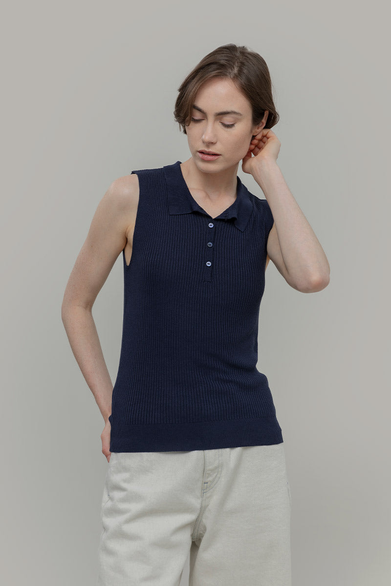 Maglia Polo Donna Senza Maniche Viscosa Rosa Blanca - Rifò Lab Moda circolare made in Italy