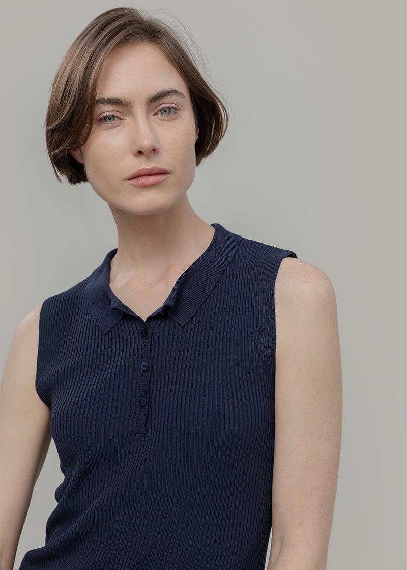 Maglia Polo Donna Senza Maniche Viscosa Rosa Blanca - Rifò Lab Moda circolare made in Italy