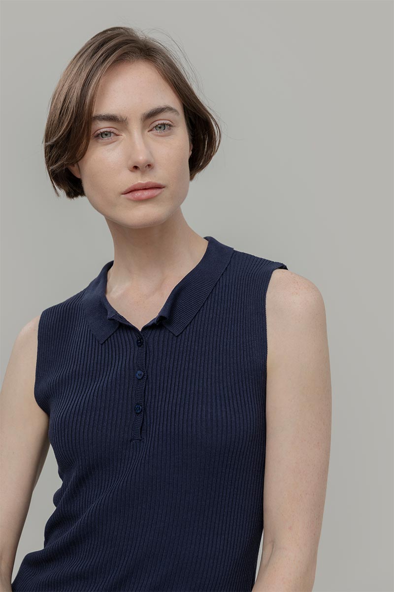 Maglia Polo Donna Senza Maniche Viscosa Rosa Blanca - Rifò Lab Moda circolare made in Italy