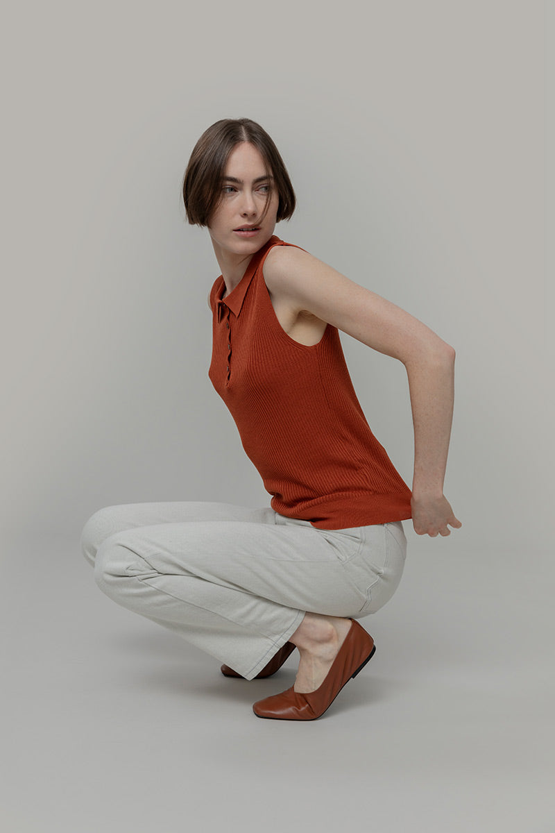 Maglia Polo Donna Senza Maniche Viscosa Rosa Blanca - Rifò Lab Moda circolare made in Italy