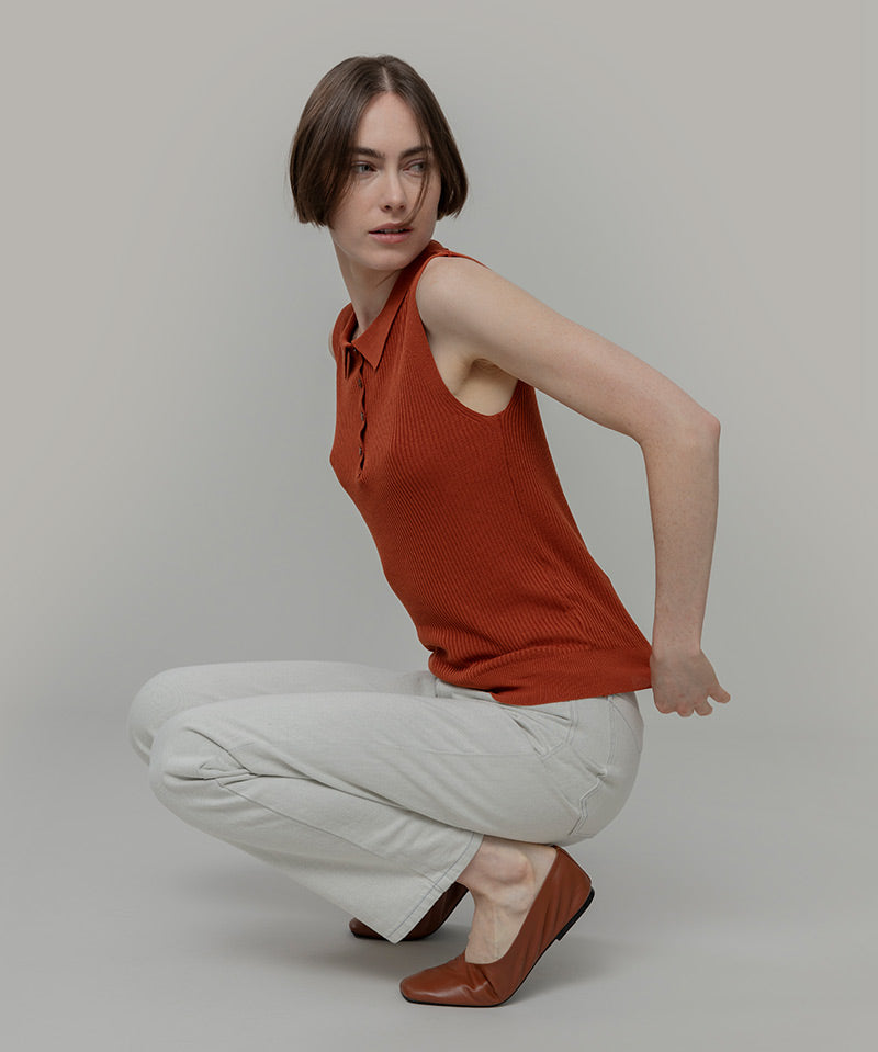 Maglia Polo Donna Senza Maniche Viscosa Rosa Blanca - Rifò Lab Moda circolare made in Italy