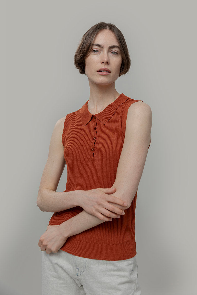 Maglia Polo Donna Senza Maniche Viscosa Rosa Blanca - Rifò Lab Moda circolare made in Italy