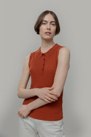 Maglia Polo Donna Senza Maniche Viscosa Rosa Blanca - Rifò Lab Moda circolare made in Italy