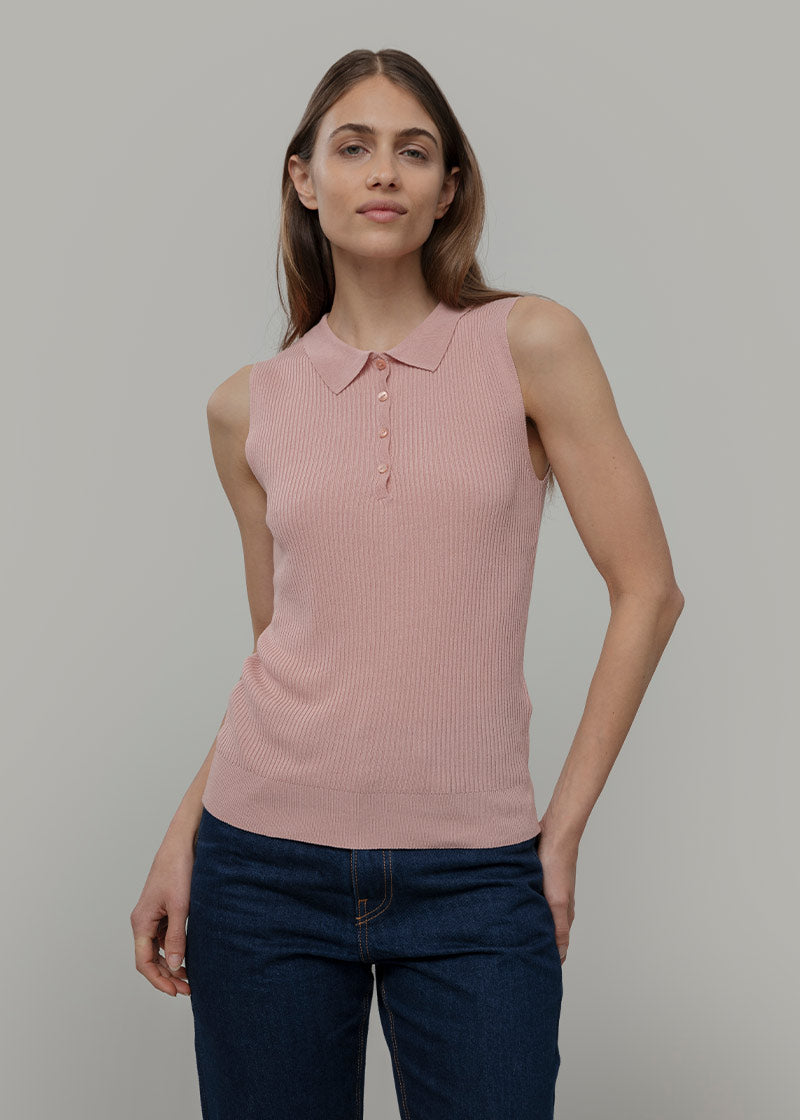 Maglia Polo Donna Senza Maniche Viscosa Rosa Blanca - Rifò Lab Moda circolare made in Italy