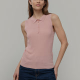 Maglia Polo Donna Senza Maniche Viscosa Rosa Blanca - Rifò Lab Moda circolare made in Italy