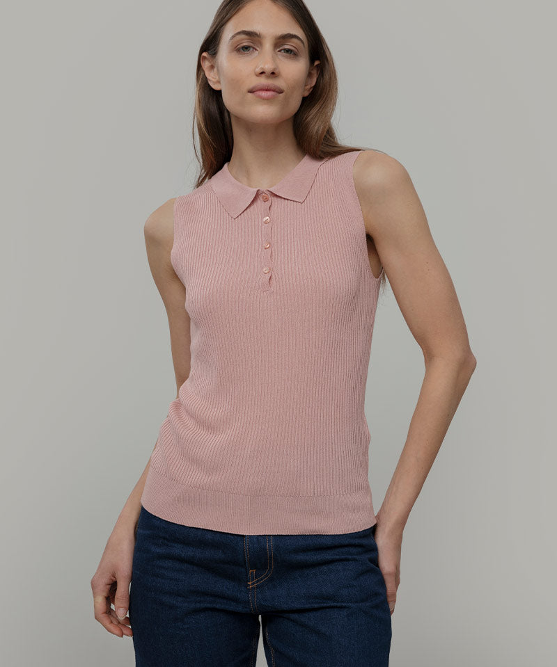Maglia Polo Donna Senza Maniche Viscosa Rosa Blanca - Rifò Lab Moda circolare made in Italy