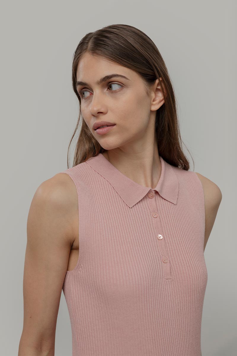 Maglia Polo Donna Senza Maniche Viscosa Rosa Blanca - Rifò Lab Moda circolare made in Italy