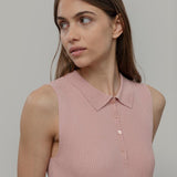 Maglia Polo Donna Senza Maniche Viscosa Rosa Blanca - Rifò Lab Moda circolare made in Italy