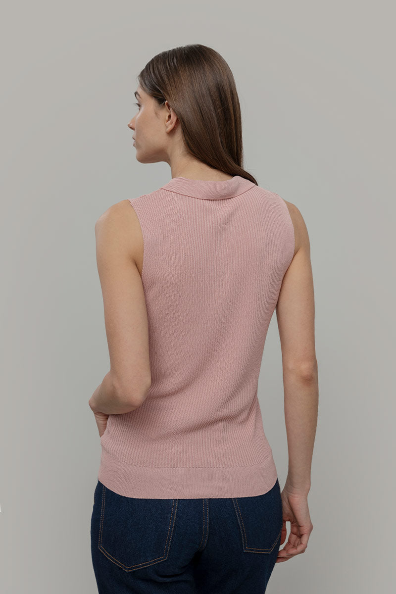 Maglia Polo Donna Senza Maniche Viscosa Rosa Blanca - Rifò Lab Moda circolare made in Italy